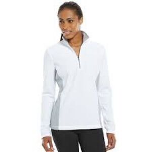Tek Gear Women’s Long Sleeve 1/4 Zip Fleece Pullover White/Gray, Sz Large